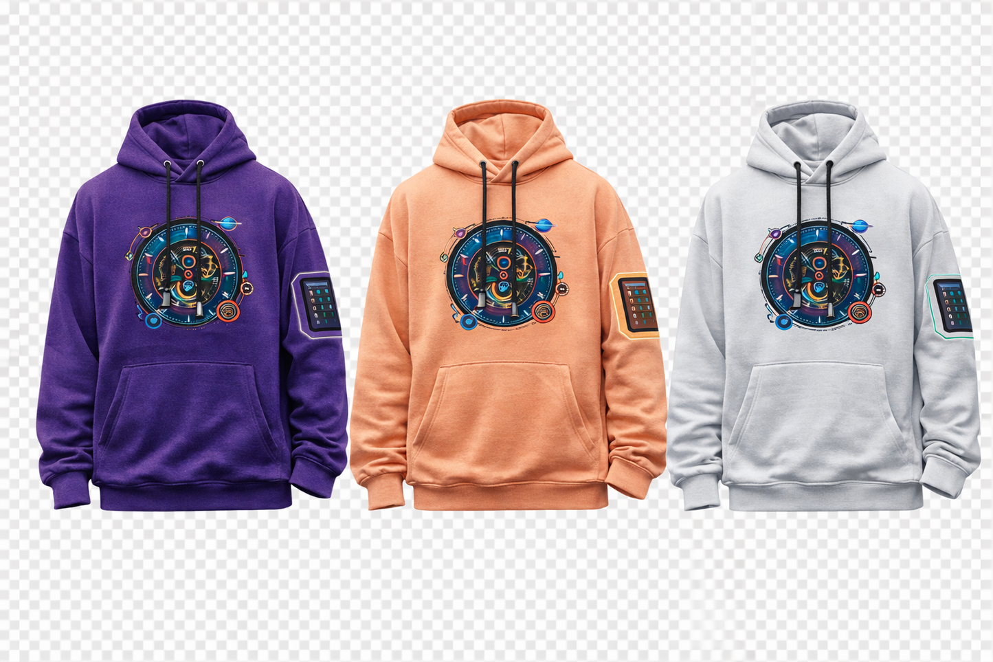 TIMELESS Premium Hoodie featuring a futuristic design, premium fabric, and all-day comfort. Shop the bestselling hoodie in purple, peach, and white now.