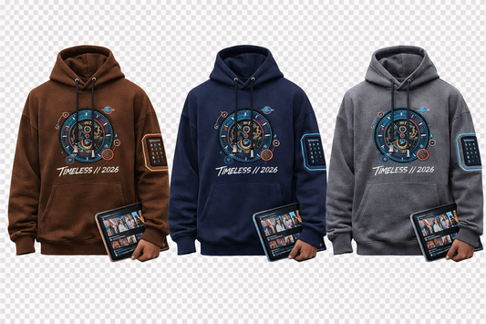 TIMELESS Premium Hoodie featuring a futuristic design, premium fabric, and all-day comfort. Shop the bestselling hoodie in purple, peach, and white now.